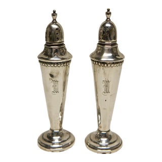 Monogramed "M" Weighted Sterling Silver Salt and Pepper Shakers For Sale
