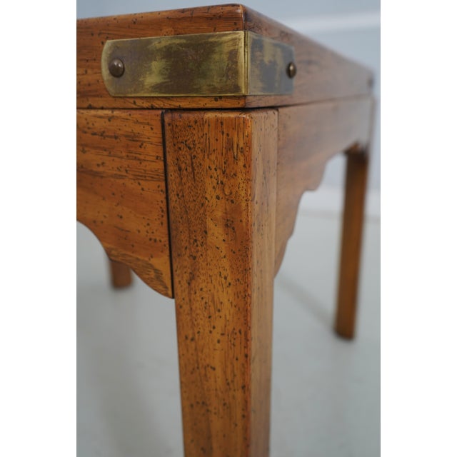 Drexel Oak Rustic Square Brass Band Lamp Table For Sale - Image 9 of 12