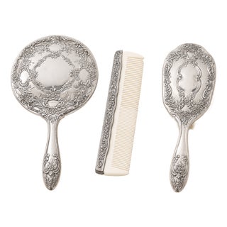 Florentine Neo-Rococo Italian Silver-Plated Vanity Set, 1980s, Set of 3 For Sale