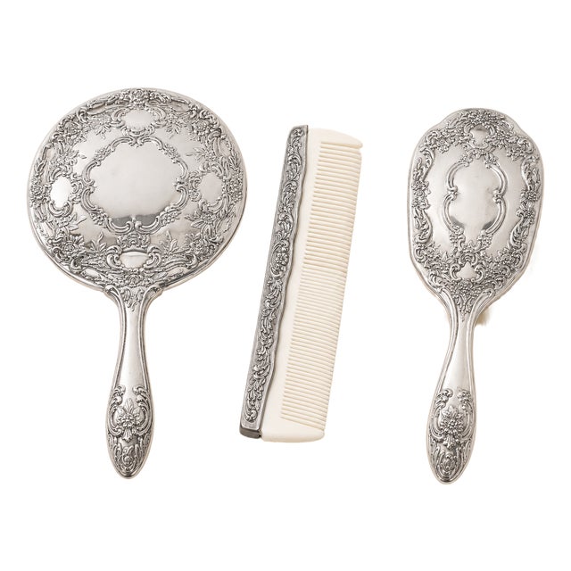 Florentine Neo-Rococo Italian Silver-Plated Vanity Set, 1980s, Set of 3 For Sale