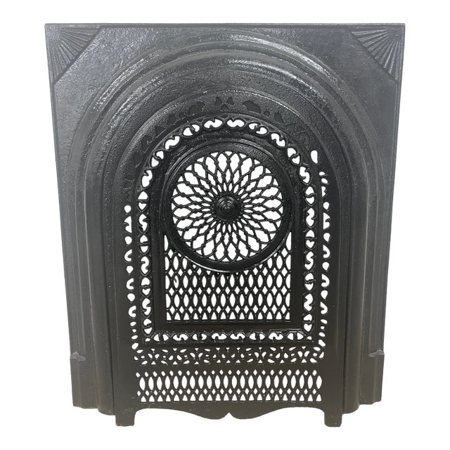 Late 19th Century French Quarter Cast Iron Fireplace Surround & Summer Cover 27" X 23" For Sale
