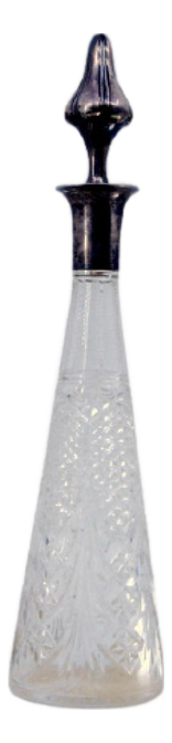 Cut Glass Liquor Jug with Silver Neck and Lid with Engravings