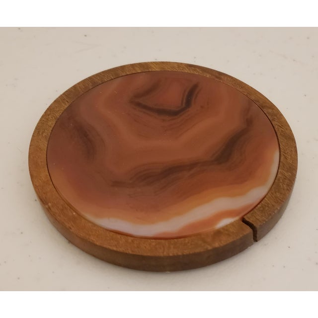 Mid- Century Walnut and Agate Caddy & Coaster Set- 7 Pieces For Sale - Image 10 of 12