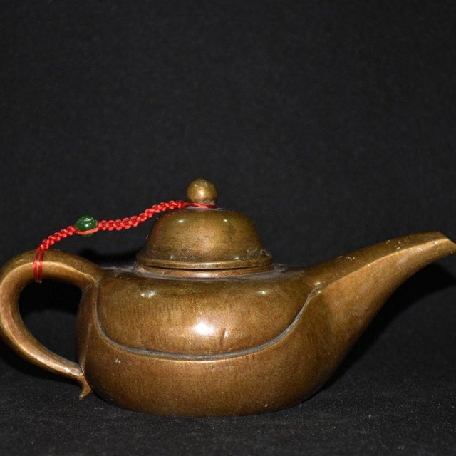 Brass Vintage Brass Teapot — Elegant Simplified Form With Long Spout, Scholar's Water Dropper / Ewer For Sale - Image 8 of 9
