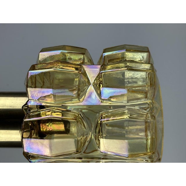 Space Age Glass and Brass Ceiling Lamp from Glashütte Limburg, Germany, 1970s For Sale - Image 13 of 16