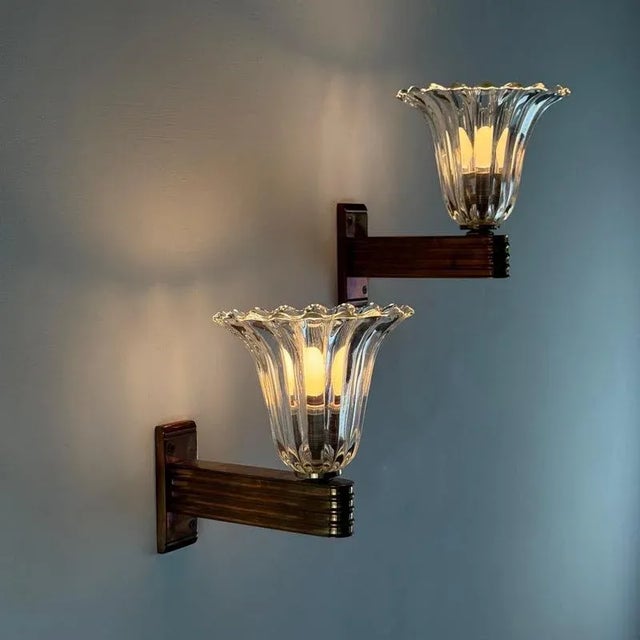 Murano Bellflower Wall Sconces by Ercole Barovier for Barovier & Toso, 1940s, Set of 2 For Sale - Image 3 of 17