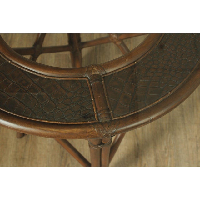 Hollywood Regency Round Glass Top Rattan Dining Table For Sale - Image 14 of 17