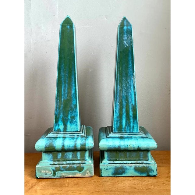 Vintage Blue Glazed Ceramic Obelisks For Sale - Image 10 of 12