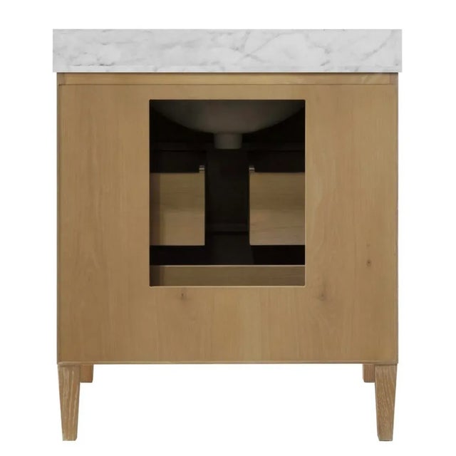 2020s Matthew Izzo Home Odin 30.5" Fluted Cerused Oak, Two Drawer, Single Sink Bathroom Vanity - Carrara Marble Top, Porcelain Sink, Brass Hardware For Sale - Image 5 of 6