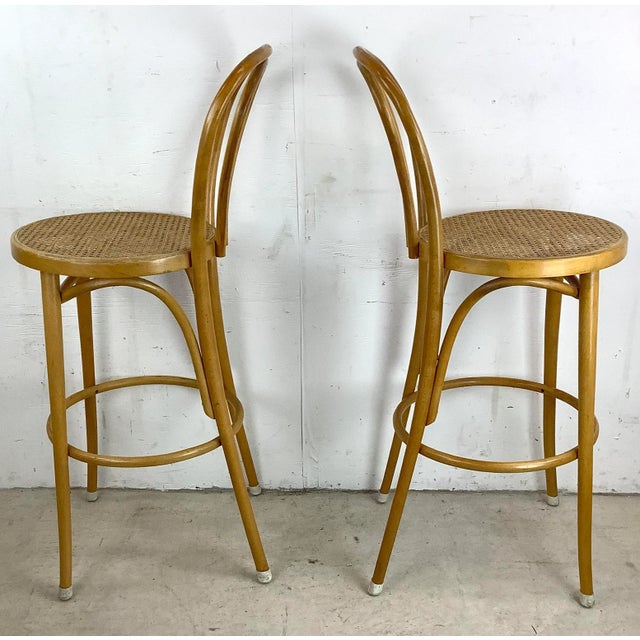 Pair Vintage Thonet Style Cane Seat Barstools For Sale In Philadelphia - Image 6 of 13