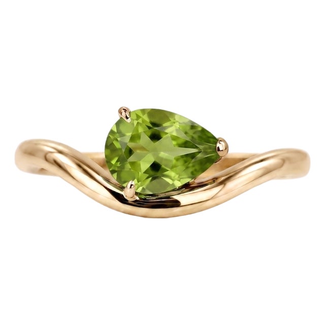 Peridot Curved Wave Band Ring | August Birthstone Ring | East-West Pear Cut Ring Us 7 For Sale