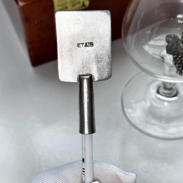 Vintage Wine Glass & Bourgogne Thermometer Set | Monte Carlo Souvenir Box | Etain Pewter Emblem For Sale - Image 4 of 6