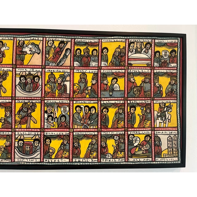 Textile Vintage Ethiopian Narrative Painting on Cloth Depicting the Queen of Sheba and King Solomon 48” X 21” For Sale - Image 7 of 11