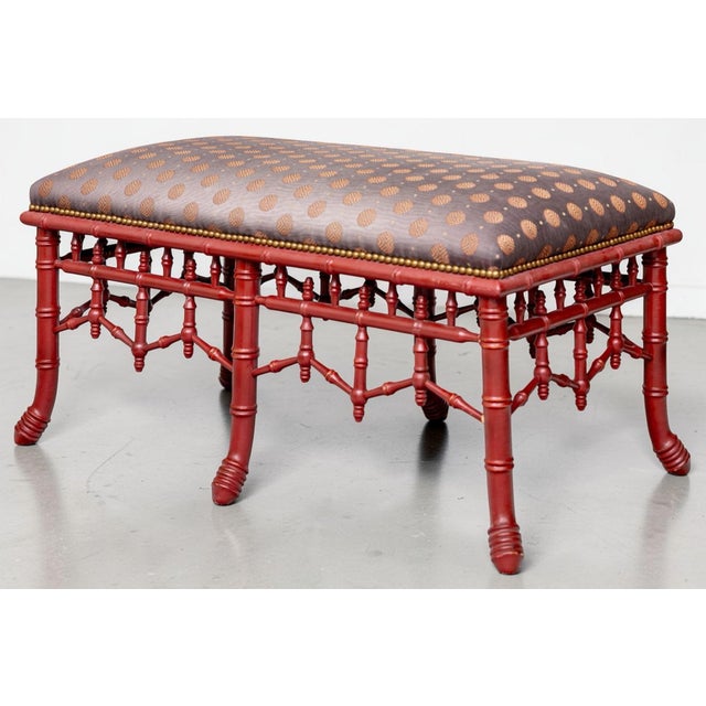 Chinoiserie Vintage Faux Bamboo Pagoda Bench For Sale - Image 3 of 8