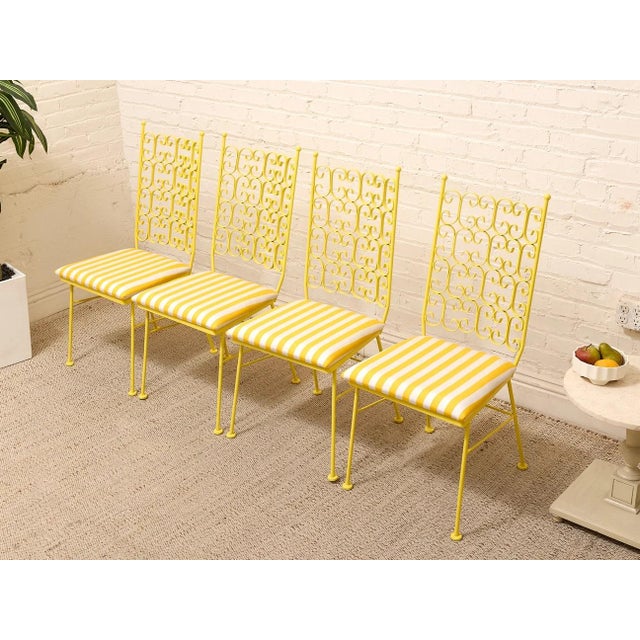Metal Mid 20th Century Styled After Arthur Umanoff Vintage Yellow Patio Dining Set With Glass Top Table and Four Chairs For Sale - Image 7 of 12