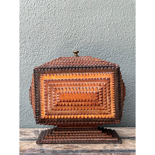 Vintage Tramp Art Wood Box on Pedestal For Sale - Image 16 of 17