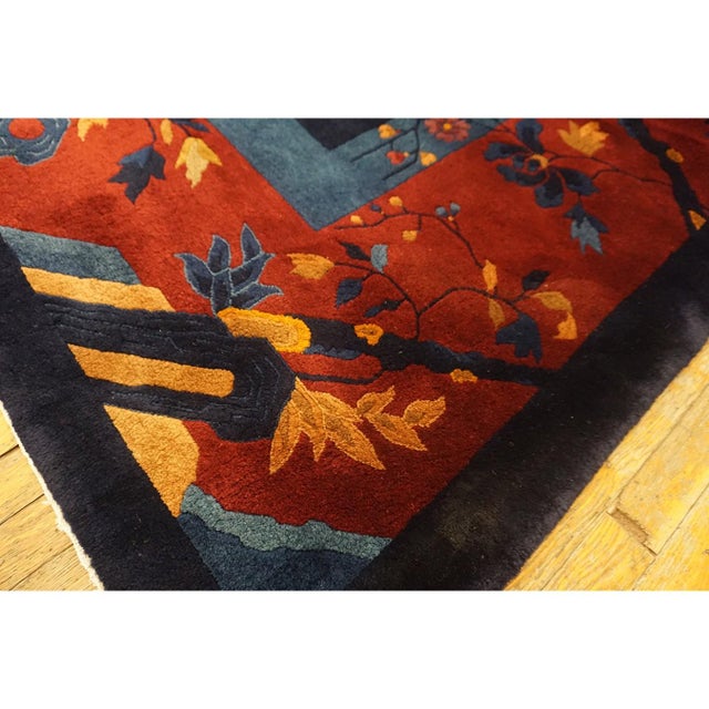 1920s Vibrant Burst of Floral Antique Floral Vase Chinese Modern Art Deco Rug For Sale - Image 9 of 9
