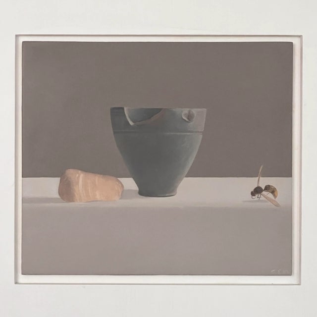 Vintage Surrealist Still Life With Wasp and Bowl, Signed (1989, Oil on Board) For Sale In Philadelphia - Image 6 of 7