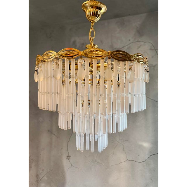Chandelier with Opaline Glass Rods, Italy, 1970s For Sale - Image 4 of 9