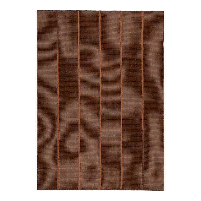 Rug & Kilim’s Contemporary Kilim in Orange and Black Stripes For Sale
