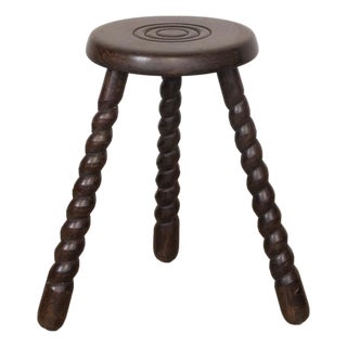 1950s Tall French Wood Tripod Stool For Sale