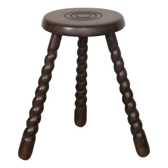 1950s Tall French Wood Tripod Stool For Sale