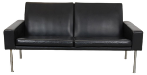 GE-34/2 2-Seat Sofa in Patinated Black Leather by Hans Wegner for Getama, 1980s