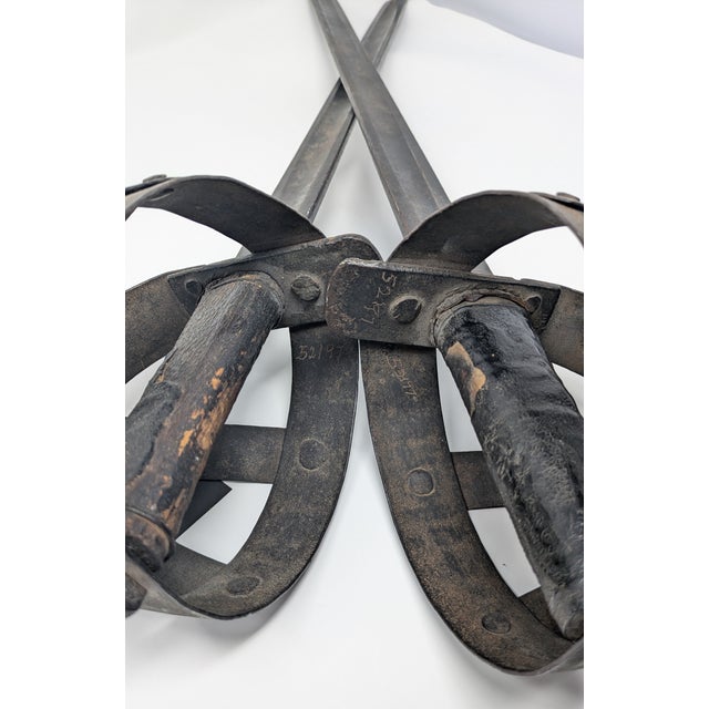 Metal Rare Antique Basket-Handled Cutlass Pair (1865 E. Woods and Sons) For Sale - Image 7 of 11