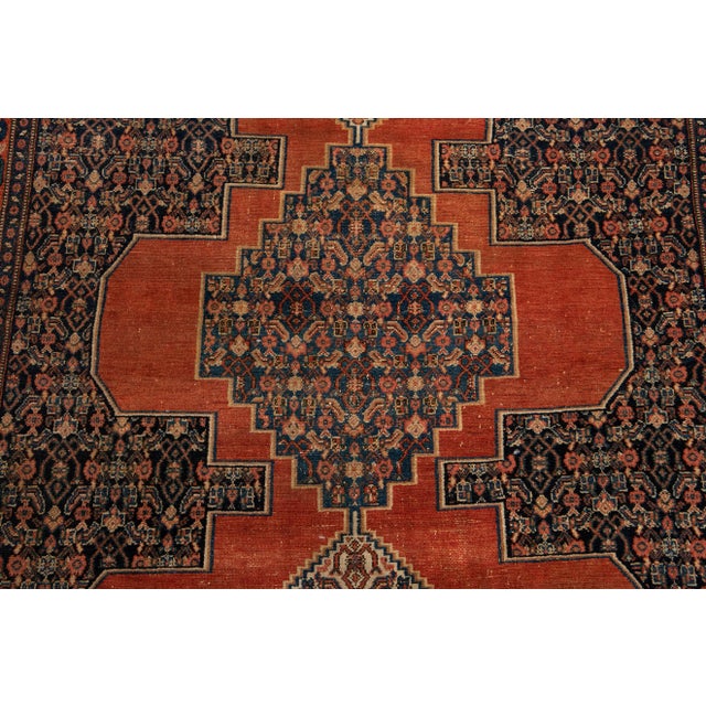 Orange Antique Senneh Handmade Wool Rug For Sale - Image 10 of 13