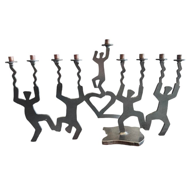 Metal 1990s Modernist Cut Steel Art Menorah Dancing Figures For Sale - Image 7 of 12