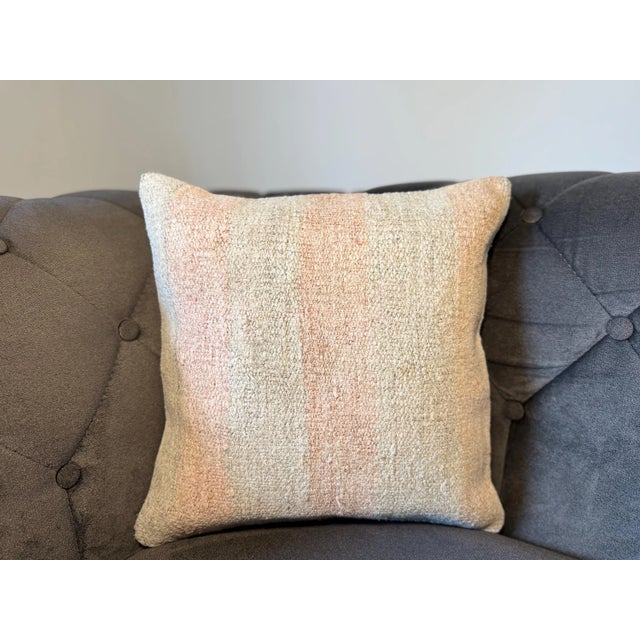 Earthy Hemp Throw Pillow, Sage Green Blush Pink Ivory Cushion, Handwoven Turkish Pillow With Insert, 16x16 In For Sale - Image 4 of 6