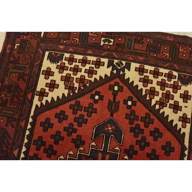Hamedan Rug 4’1” X 6’4” Red Wool Vintage Tribal Hand-Knotted Carpet For Sale In Philadelphia - Image 6 of 12