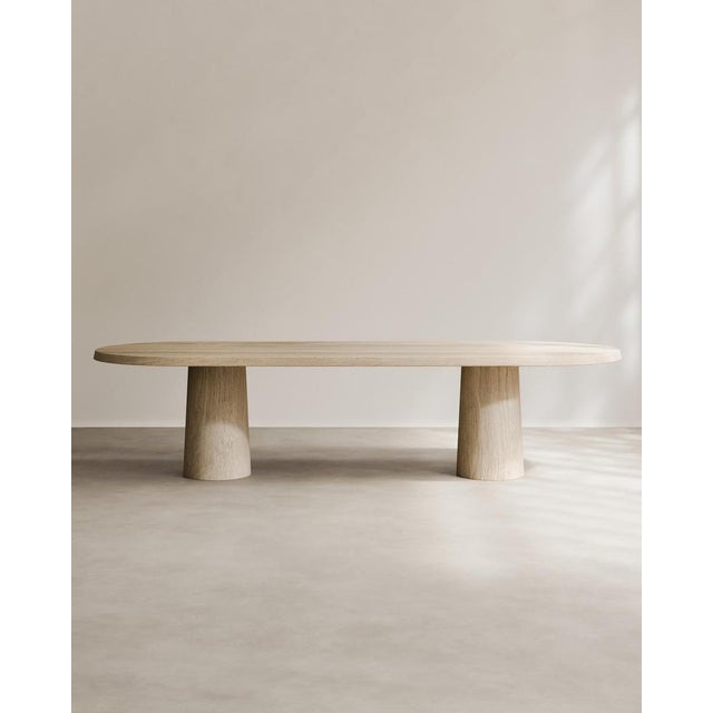 Geneva dining table in hand-sculpted french oak by paloma editions dimensions: d 120 x w 320 x h 75 cm. Materials: french...