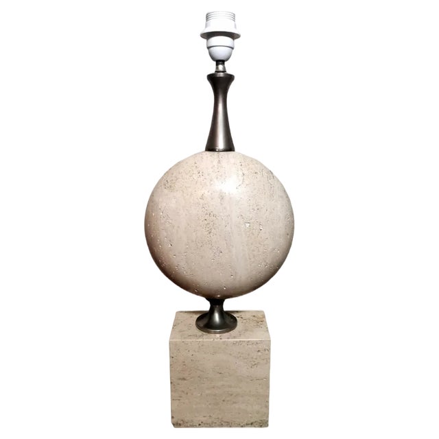 French Modern Table Lamp in Travertine attributed to Philippe Barbier, 1960 For Sale