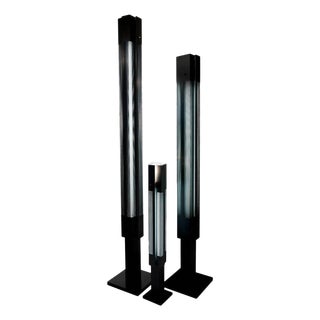 Mid-Century Modern Black Signal Column Floor Lamp Set by Serge Mouille, Set of 3 For Sale