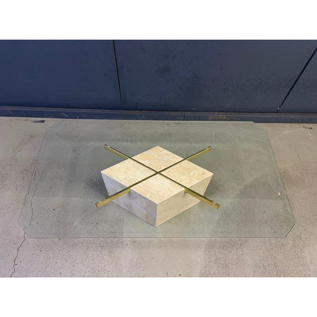 Vintage Travertine and Brass Coffee Table from Artedi, 1980s For Sale - Image 8 of 10