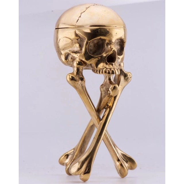 Desk Clock French Ormolu Gilt Bronze Verge Fusee Memento Mori Skull Bones For Sale - Image 16 of 17