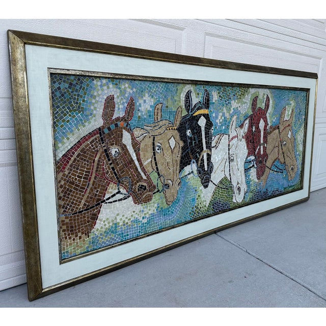 Rare Tracy S Brown 1958 Mid Century Mosaic Ceramic Tile Horses Wall Art Panel Framed For Sale - Image 9 of 12