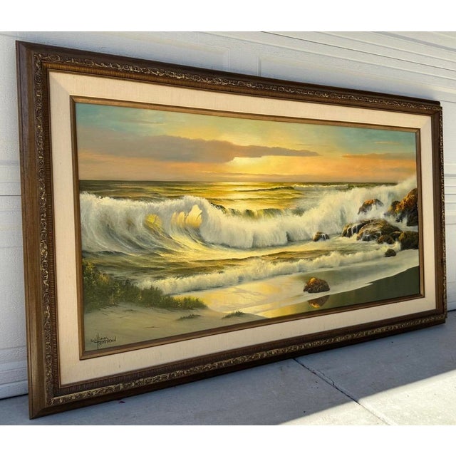 Listed Artist William Hoffman X Large Gold Gilt Framed Sunset Seascape 1970 For Sale - Image 15 of 18