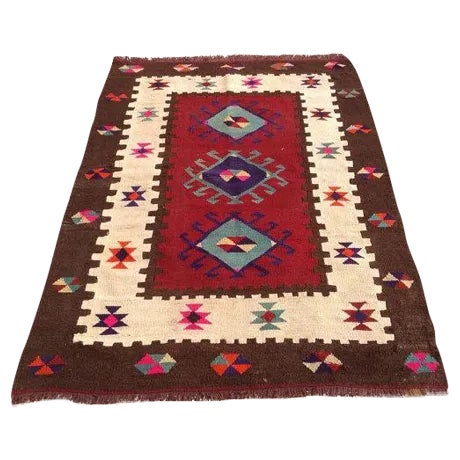 Vintage Turkish Kilim Rug - 3′5″ × 4′9″ For Sale