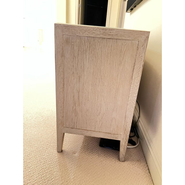 Wood Restoration Hardware French Contemporary Panel 4-Door Media Console Whitewashed Oak With Brushed Light Pewter Colored Hardware For Sale - Image 7 of 7