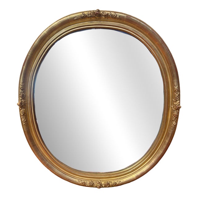 Louis XVI Oval Beveled Giltwood Mirror, 19th Century, 1890s For Sale