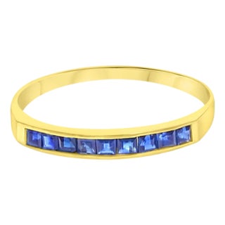 Square Cut Sapphire Band 14k Yellow Gold, Size 8 For Sale