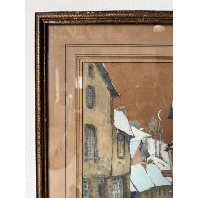 1922 G. Belnet Winter Cityscape Oil on Paper Painting, Framed Under Glass For Sale - Image 4 of 12