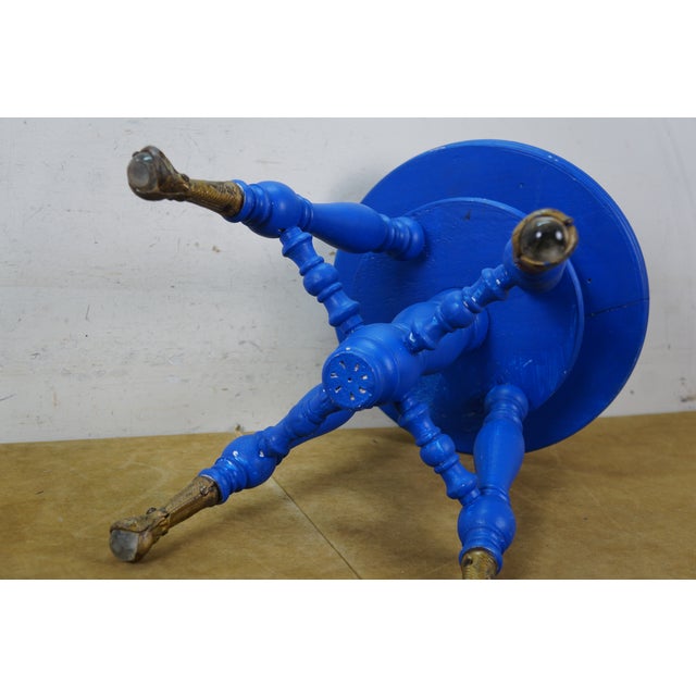 Antique Victorian H Holtzman & Sons Blue Piano Stool Glass Ball & Claw 19" For Sale - Image 18 of 18