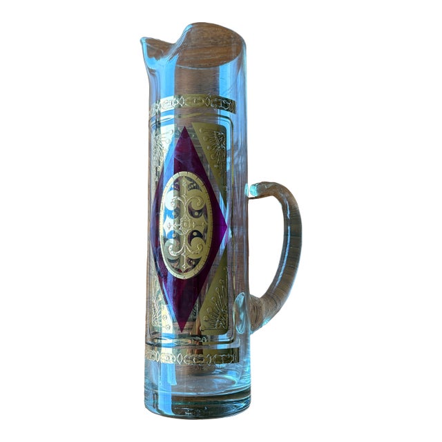 Culver Cocktail Pitcher 22k Gilt and Cranberry For Sale