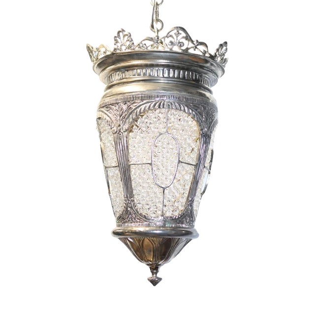 Victorian Silver Plate Lantern in Crystal Glass For Sale