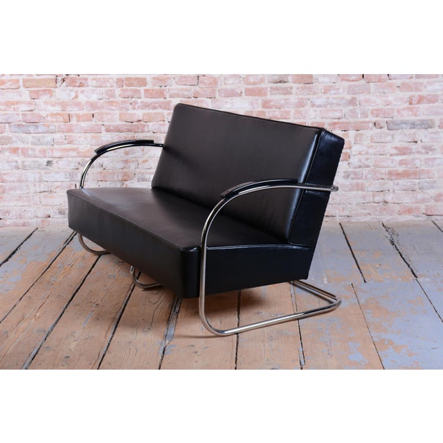 Bauhaus Bauhaus Sofa in Chrome and Leather from Mücke-Melder, Czech, 1930s For Sale - Image 3 of 12