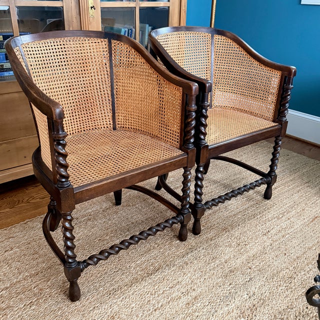 Pair of Antique Caned Barrel Chairs For Sale - Image 15 of 15