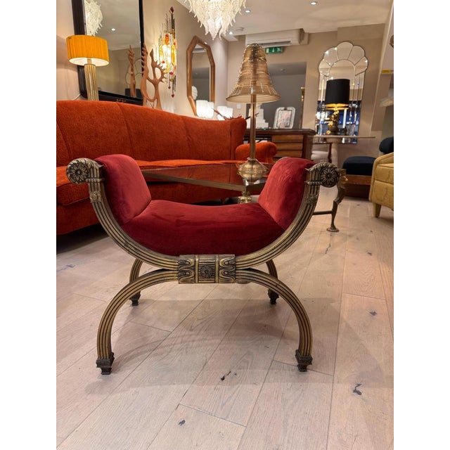 Gold Italian Neoclassical Style Curule Stool with Bronze Frame, 1920s For Sale - Image 8 of 10